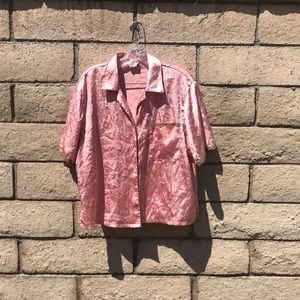 Pink satin pajama shorts and top